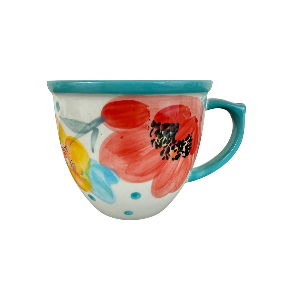 Pioneer Woman Vintage‎ Bloom Flea Market Floral Mug Blue Polka Dots 5.75"